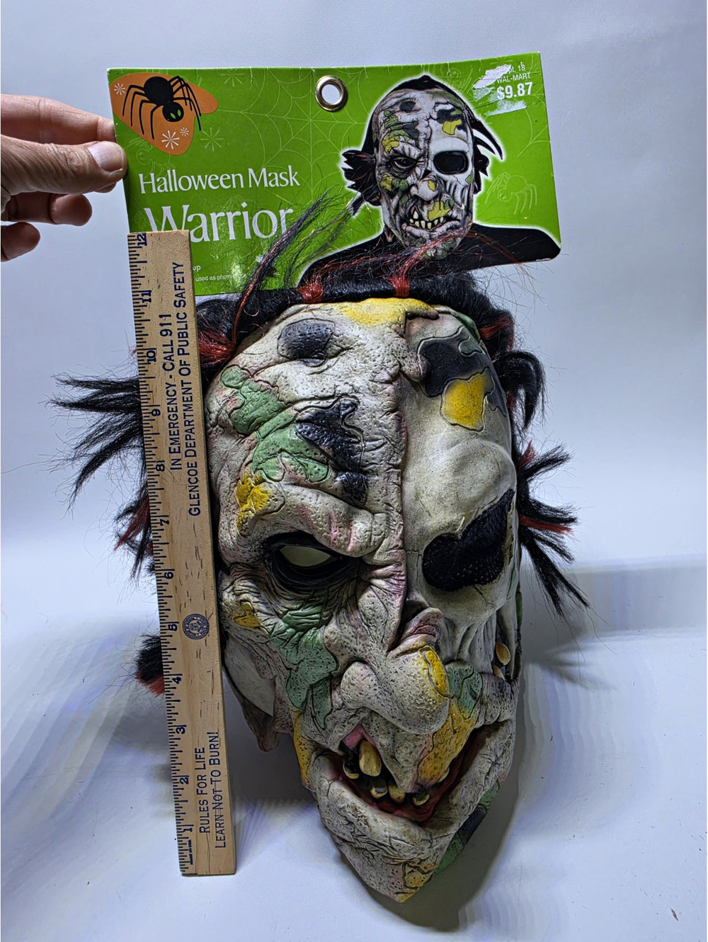 Walmart Warrior Full Face Halloween Mask w/ Black & Red Hair, One Size